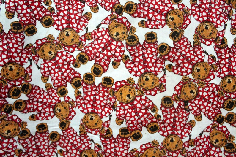 AS IS vintage 90s Joe Boxer Sweetie Pie Bear Teddy in Pajamas Hearts Novelty Print Cotton Quilting Crafting Fabric 44W