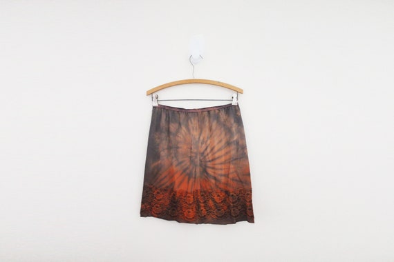 vintage 60s Autumn Halloween Orange & Gray Festival Skirt Upcycled Hand Tie Dyed Half Slip Mini Skirt- Size L