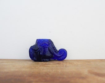 vintage 70s Degenhart Cobalt Blue Glass Circus Elephant Head Toothpick Holder