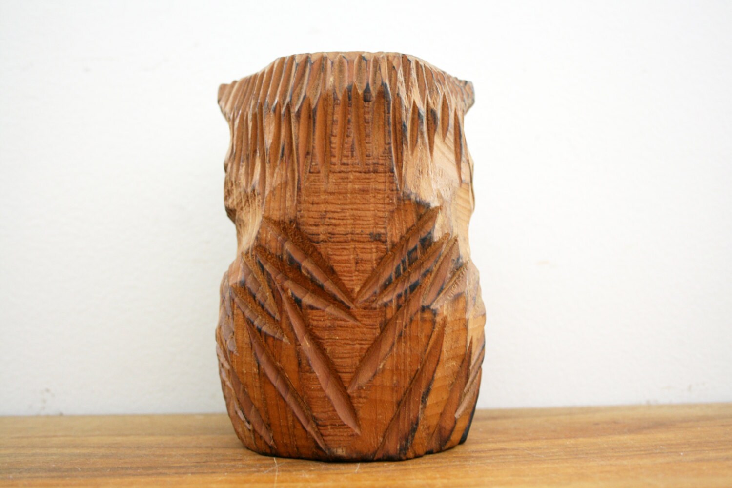 Vintage 70s Carved Wooden Owl Candle Holder // Tea Light Etsy