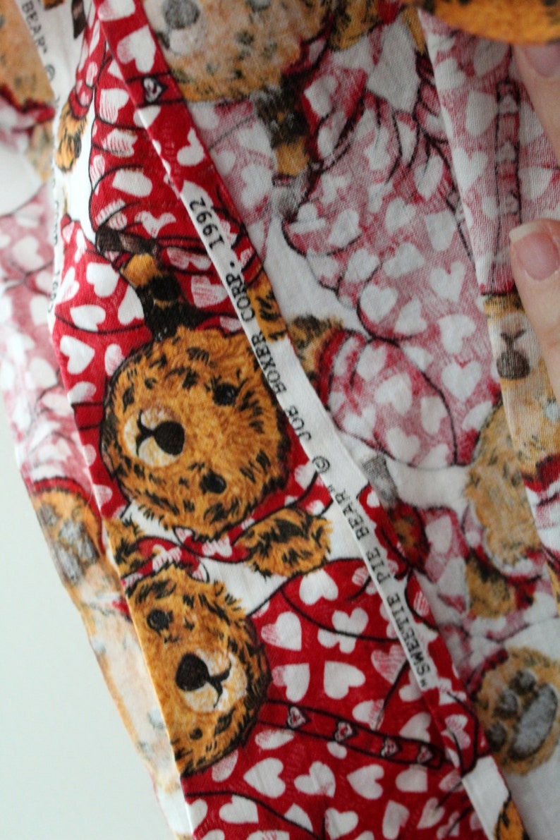 AS IS vintage 90s Joe Boxer Sweetie Pie Bear Teddy in Pajamas Hearts Novelty Print Cotton Quilting Crafting Fabric 44W