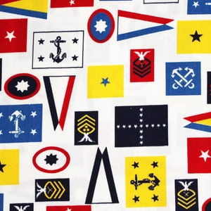 vintage 70s Out To Sea Nautical Flags Anchor Symbols Novelty Print Fabric Remnant Cut As Is