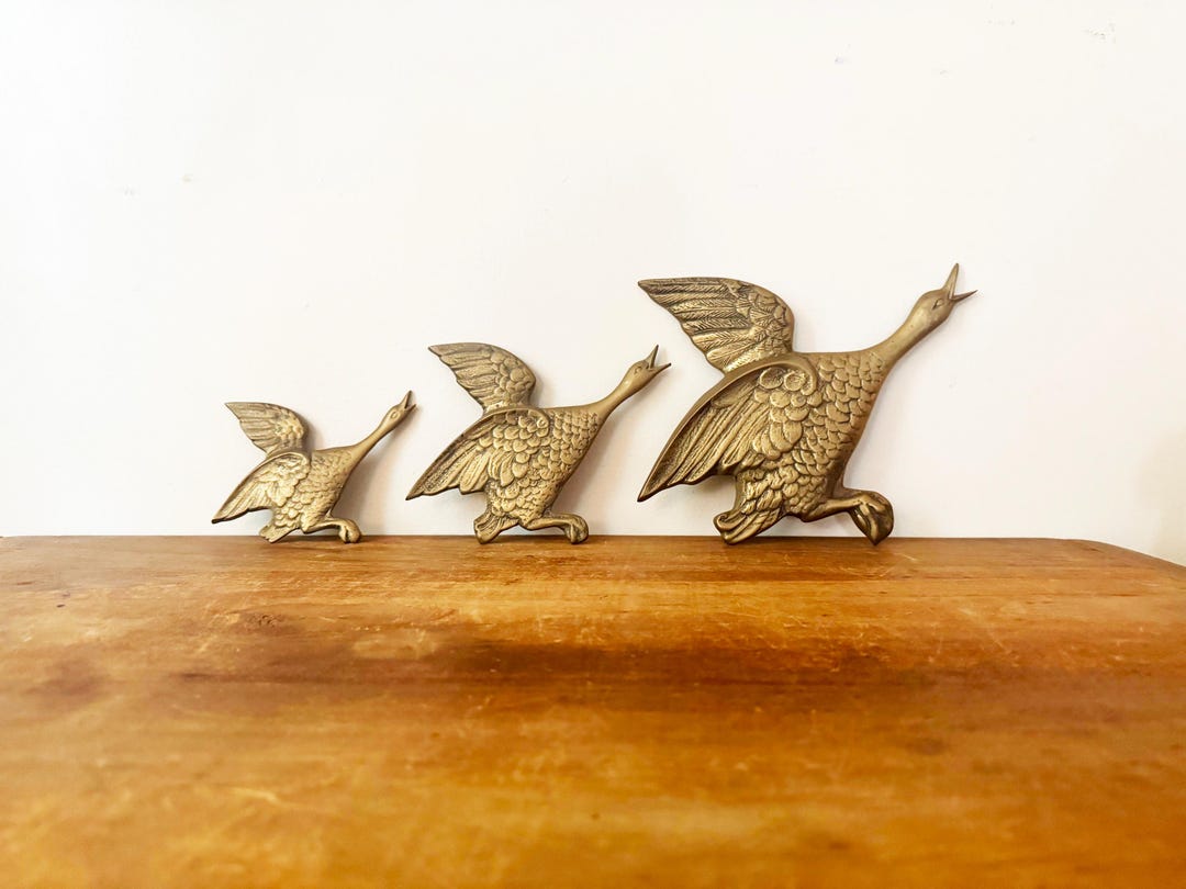 Vintage 70s Brass Set of 3 Flying Geese Birds in Flight Wall Hangings ...