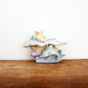 vintage 70s 80s Under The Sea Dolphins Coral Reef Sea Shells Ceramic Figurine // Nautical Beach House Decor