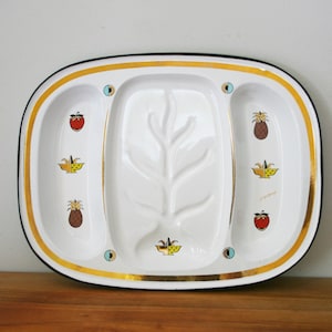 vintage 60s Georges Briard Gold Fruit Pattern Enamel Serving Tray