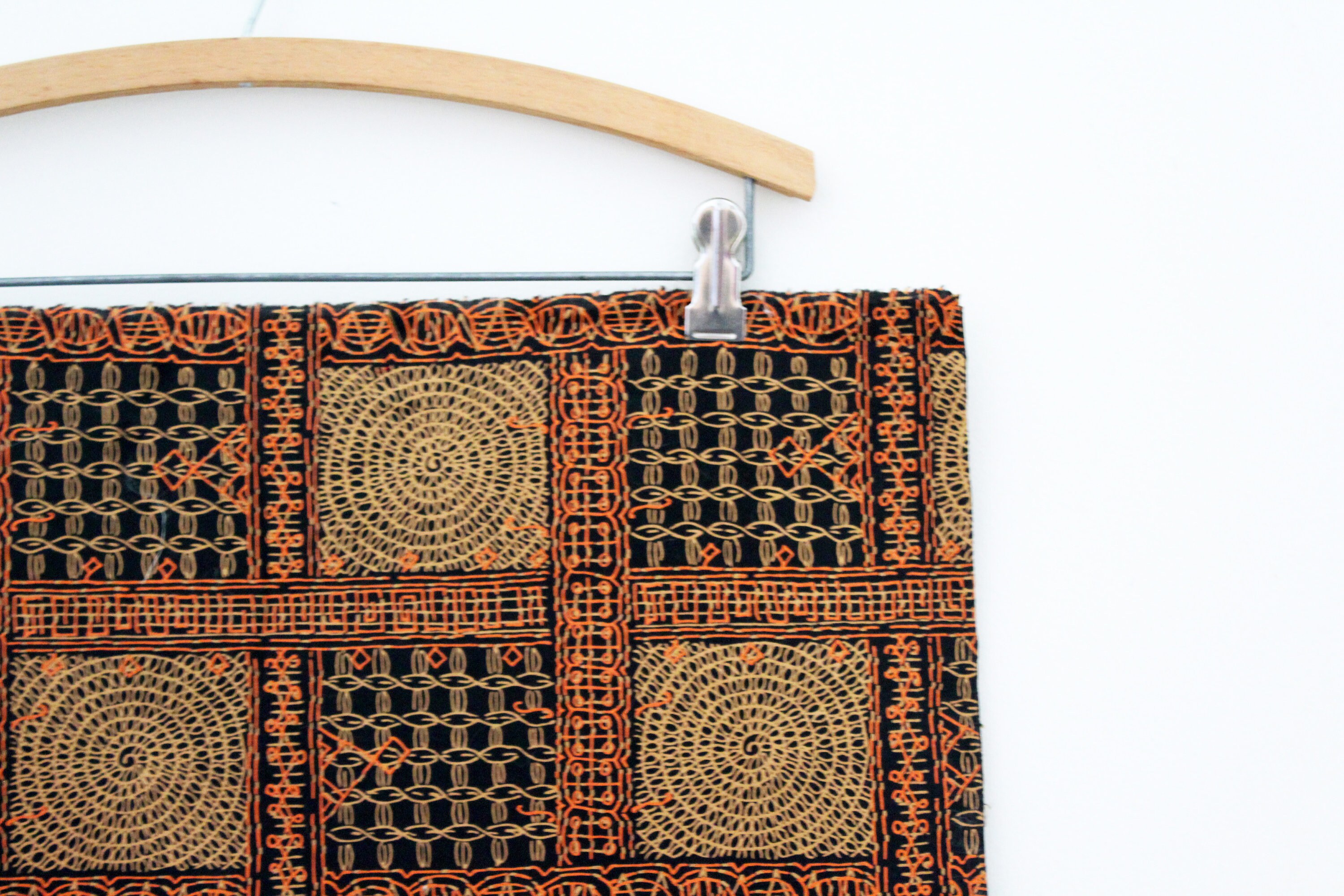 vintage 50s Mid Century Abstract Geometric Black Orange & Tan Circles Squares Novelty Print Fabric 3 Yards