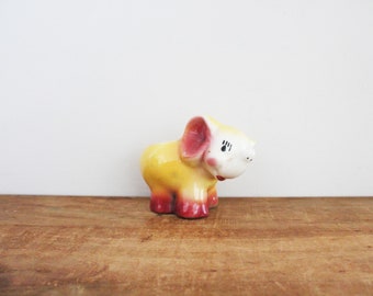 vintage 50s Sweet Yellow & Pink Baby Elephant Trumpeting His Trunk Planter // Air Plant or Succulent Holder