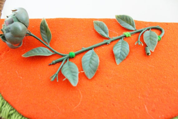 vintage 60s Orange & Green Flower Applique Felt W… - image 9