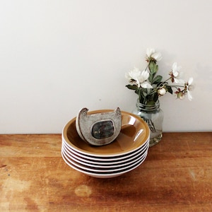 vintage 1960s Mikasa Cera-Stone Milk Chocolate Brown Midcentury Set of 7 Salad Bowls D1800
