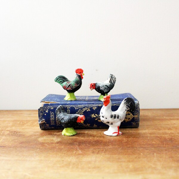 vintage 50s Chicken Rooster Lot Miniature Farm Figurines // Kitchen Home Decor // Made in Japan