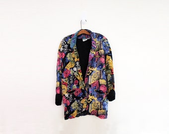 vintage 90's Oversized Floral Geometric Rayon Boyfriend Blazer Jacket // After All Made in India L XL