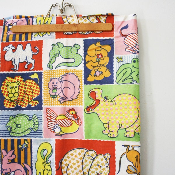 vintage 70s Groovy Patchwork Animals of the Zoo Twin Sheet Material Fabric