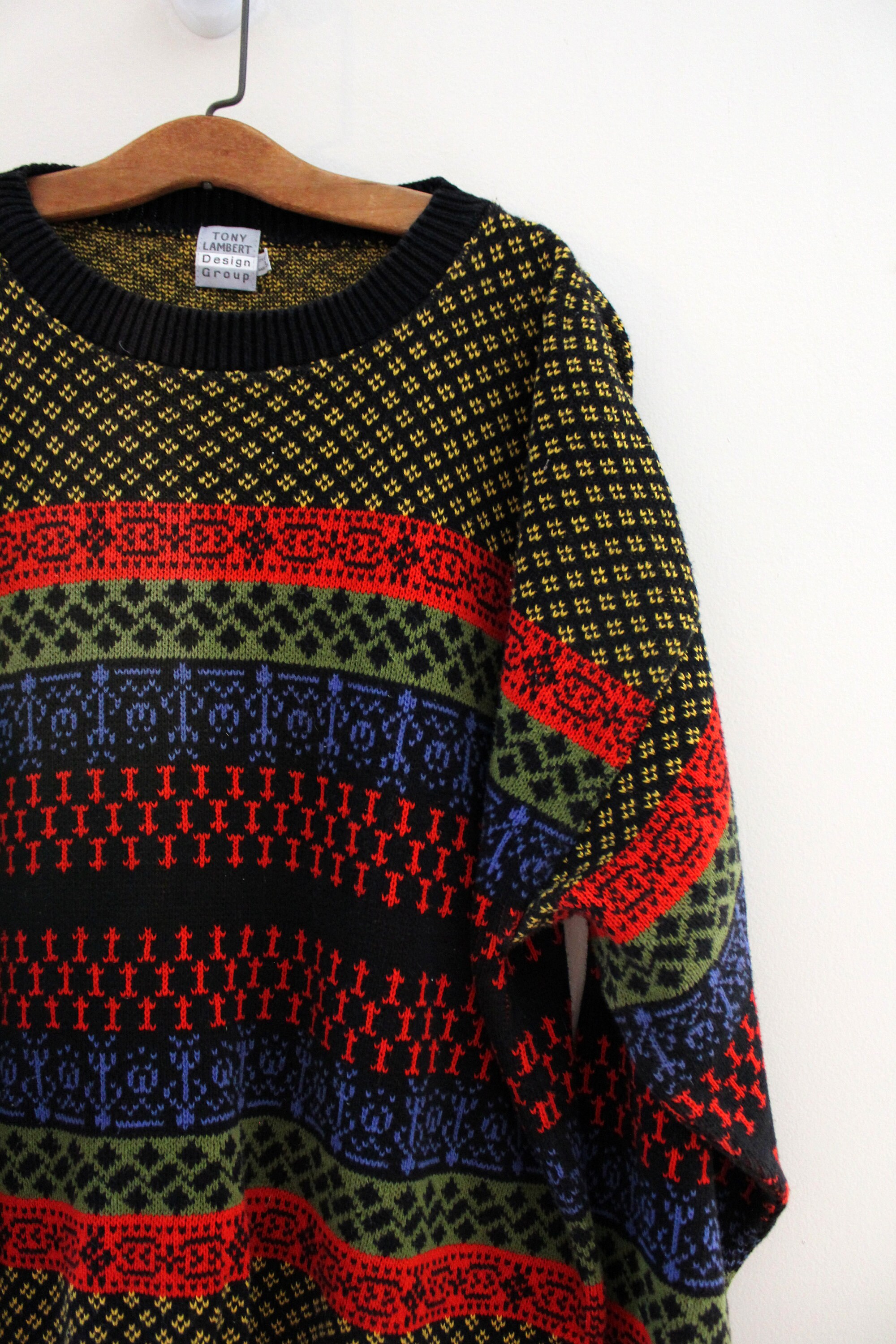 Vintage 90s Tony Lambert Design Group Black Multi Patterned Cotton 
