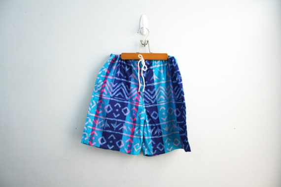 vintage 80s Neon Speedo Surf Board Shorts Batik S… - image 1