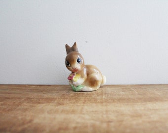 vintage 50s Cutest Big Eyed Derpy Bunny Rabbit Sniffing Flowers Napcoware Napco Figurine  // Retro Spring Easter Decor