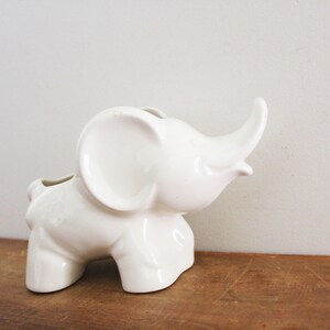 vintage 50s Sweet Little Baby White Elephant Trumpeting Made in Japan Planter // Desk Storage or Plant Holder