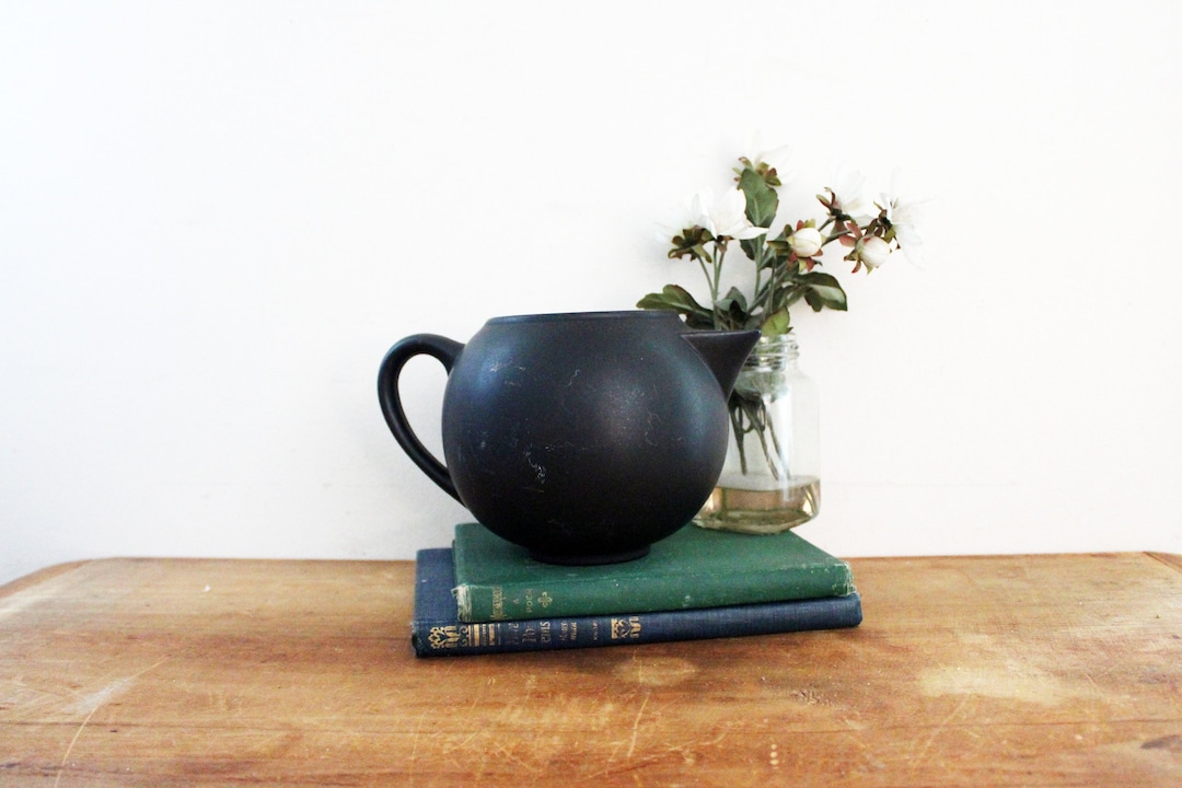 Vintage 60s Jars Made in France Black & Green Pottery Tea Pot Without