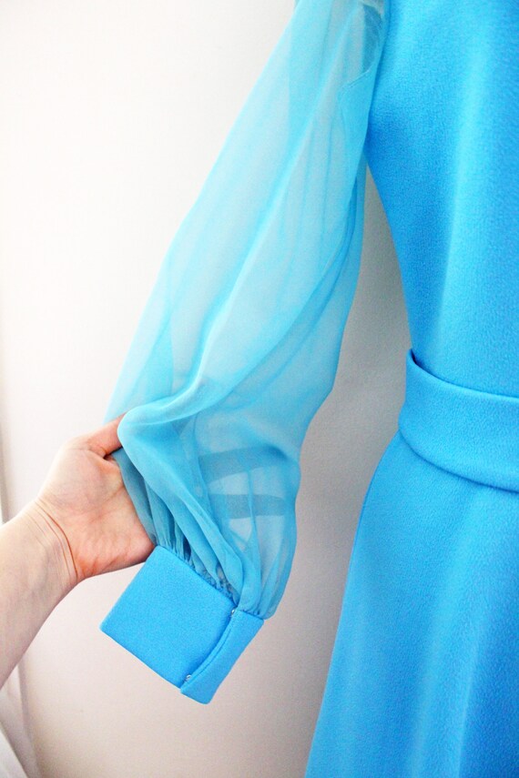 vintage 70s Sky Blue Illusion Round Neck Sheer Sl… - image 4