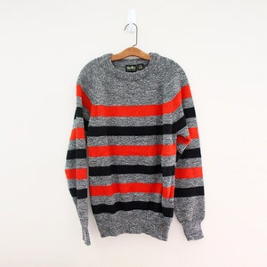 vintage 70s 80s Van Cort Black and Red Heathered Knit Striped Sweater // M L // Instant Freaks & Geeks Costume