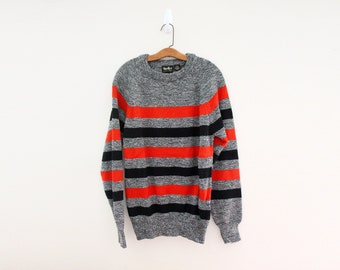 vintage 70s 80s Van Cort Black and Red Heathered Knit Striped Sweater // M L // Instant Freaks & Geeks Costume