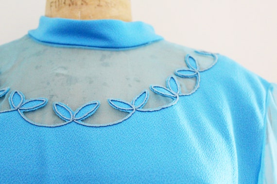 vintage 70s Sky Blue Illusion Round Neck Sheer Sl… - image 3