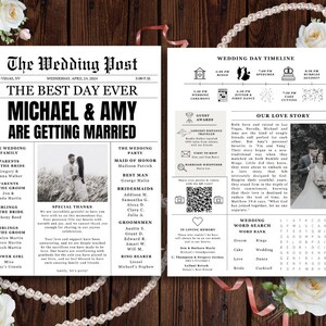 Retro Zeitung Hochzeitsprogramm Canva Template - ""The Best Day Ever"""