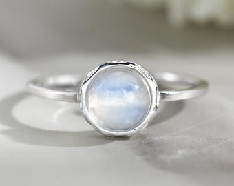 Natural Moonstone and Larimar Ring: Adjustable Silver Gemstone