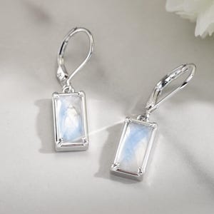 Örhängen med naturlig månsten: Rektangulära ädelstenssmycken i sterlingsilver