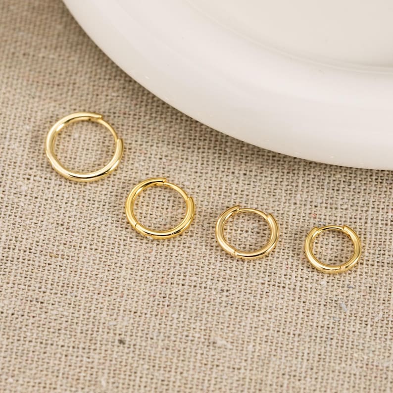Sterling Silver Hoop Huggie Earrings Set, 14K Gold Hinged Helix Cartilage Piercing Everyday Wear image 11