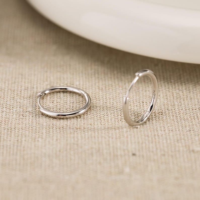 Sterling Silver Hoop Huggie Earrings Set, 14K Gold Hinged Helix Cartilage Piercing Everyday Wear image 10