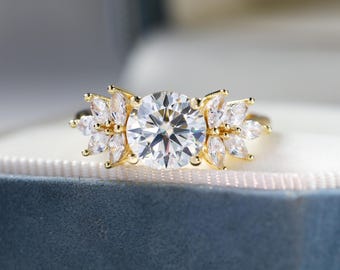 Bague D'éternité Complète En Argent 925 Doré Jaune - 5 Diamants Simulés - Taille 7 à 10 - Sur Mesure