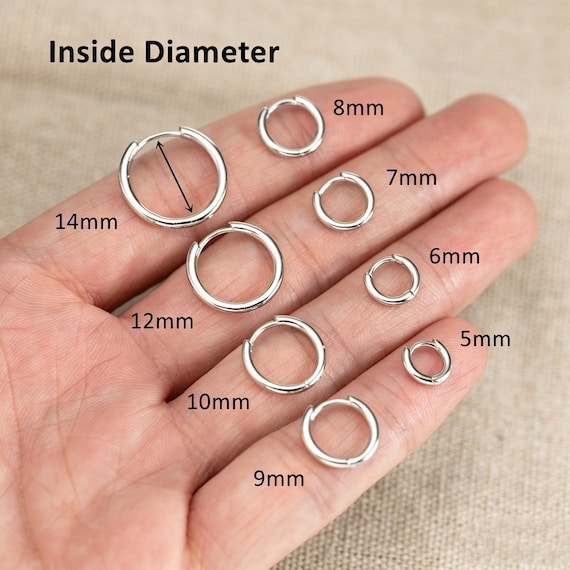 Sterling Silver Hoop Huggie Earrings Set, 14K Gold Hinged Helix Cartilage Piercing Everyday Wear