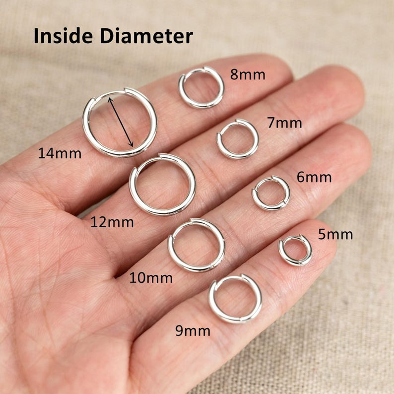 Sterling Silver Hoop Huggie Earrings Set, 14K Gold Hinged Helix Cartilage Piercing Everyday Wear Silver