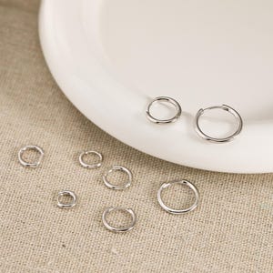 Sterling Silver Hoop Huggie Earrings Set, 14K Gold Hinged Helix Cartilage Piercing Everyday Wear image 7
