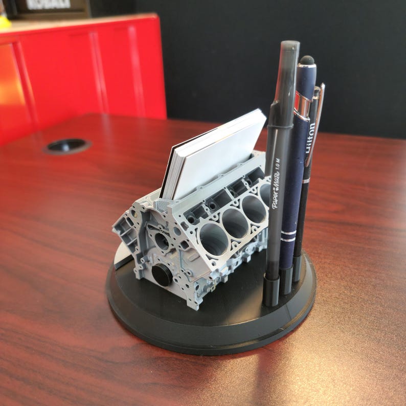 Fake Engine Block 3D Printed REAL Chevrolet V8 Replica Engine Block Card Holder and Pen ...