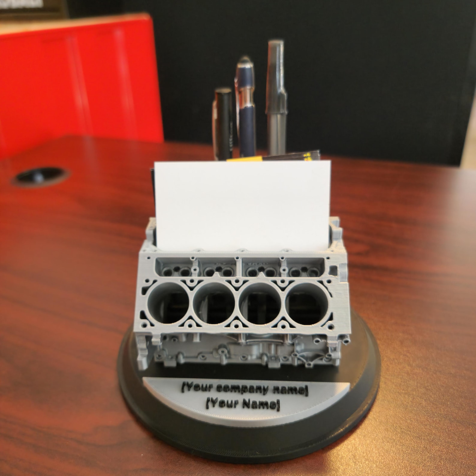Fake Engine Block 3D Printed REAL Chevrolet V8 Replica Engine Block Card Holder and Pen ...