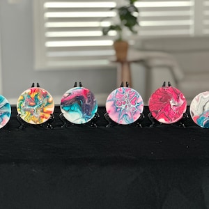 Fluid Art Coasters, Handmade Acrylic Pour Custom Art in Sheleeart Bloom Design, Set of Four