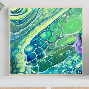 Algae Matte - Arte fluida acrilica originale su tela avvolta in galleria di SoFlow Art, 12" x 12" x 0,5"