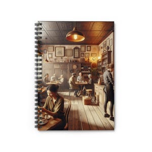 Cahier à spirales Cosy Cafe - Lignes lignées, parfait pour tenir un journal, prendre des notes, cadeaux pour écrivains, étudiants, amateurs d'art
