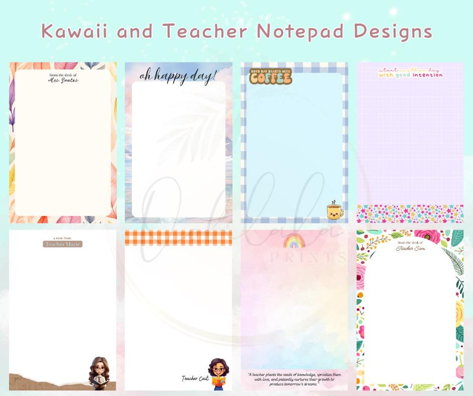 Notepad Templates Design / Teacher Gift / Kawaii Inspired ...