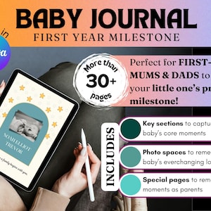 Baby Journal | First Year Baby Journal | Baby Memory Book | Digital Journal | First Year Milestone Journal | Baby Shower Gift | Keepsake