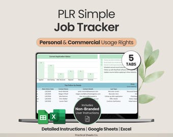 PLR-jobbspårare Excel-mall Private Label-rättigheter Google Sheets Jobbsökningsspårare PLR-återförsäljningsrättigheter Klar för dig Digitala produkter