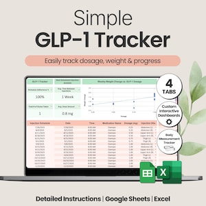 GLP1 Tracker Google Sheets und Excel: Spritzen-Medikamenten-Tagebuch (Digitaler Download)