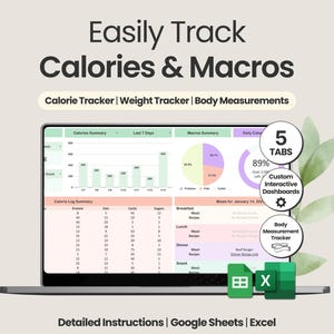 Calorie and Macro Tracker: Google Sheets and Excel Nutrition Log (Digital Download)