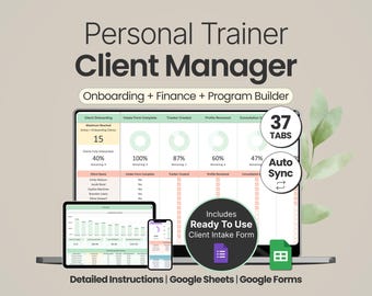 Personal Trainer Client Manager Google Sheets Fitness Coaching Template CRM Payment Tracker Small Business Google Forms Client Intake Form