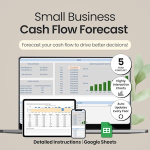 Small Business Cash Flow Forecast Google Sheets Cash Flow Template Daily Cash Flow Monthly Cash Flow Yearly Financial Projection Spreadsheet