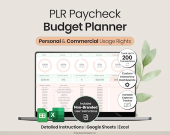 PLR予算プランナーExcelテンプレートプライベートラベルライツGoogleスプレッドシート予算PLR経費トラッカー再販権デジタル製品給与