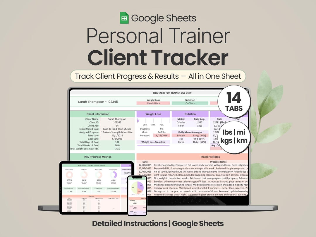 Client Tracker Google Sheets Personal Trainer Template Fitness Coach ...