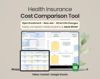 Plantilla de herramienta de comparación de seguros de salud Hojas de cálculo de Google Descargar calculadora de costos de planes médicos Herramienta digital Planificador de decisiones Abrir