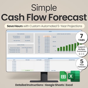 Cash Flow Forecast: Google Sheets and Excel Small Business Finance Template (Digital Download)